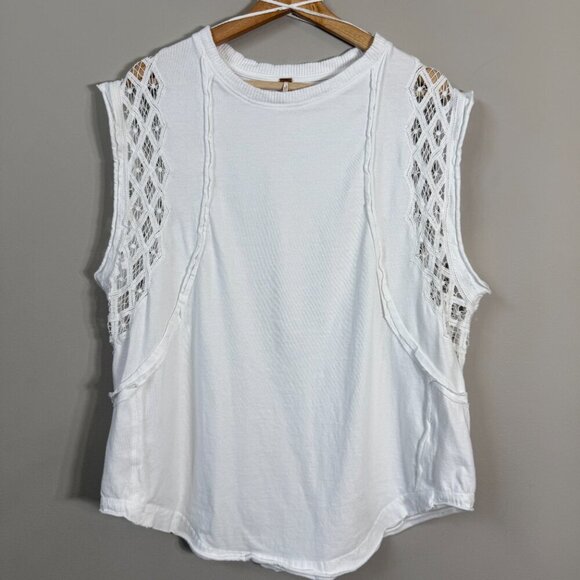 Free People Table for Two Tee T-Shirt Women's Small White Lace Crochet Boho NWOT - Picture 6 of 14